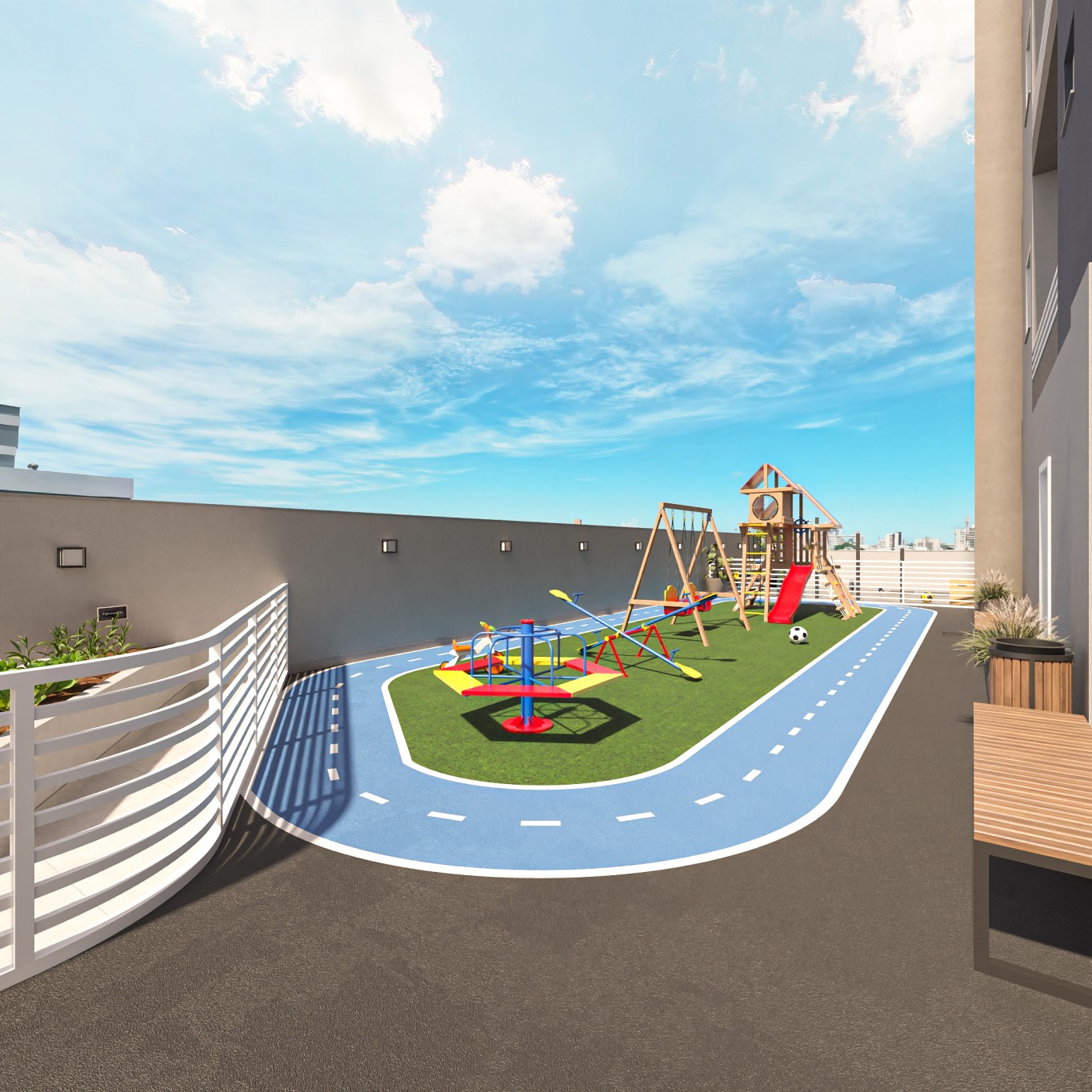 playground e pista de caminhada