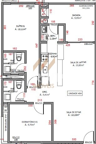 Planta Unidade 1 Suíte + 1 Quarto