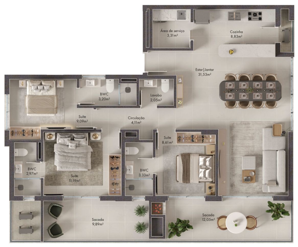 Planta Tipo 01 (131m²)